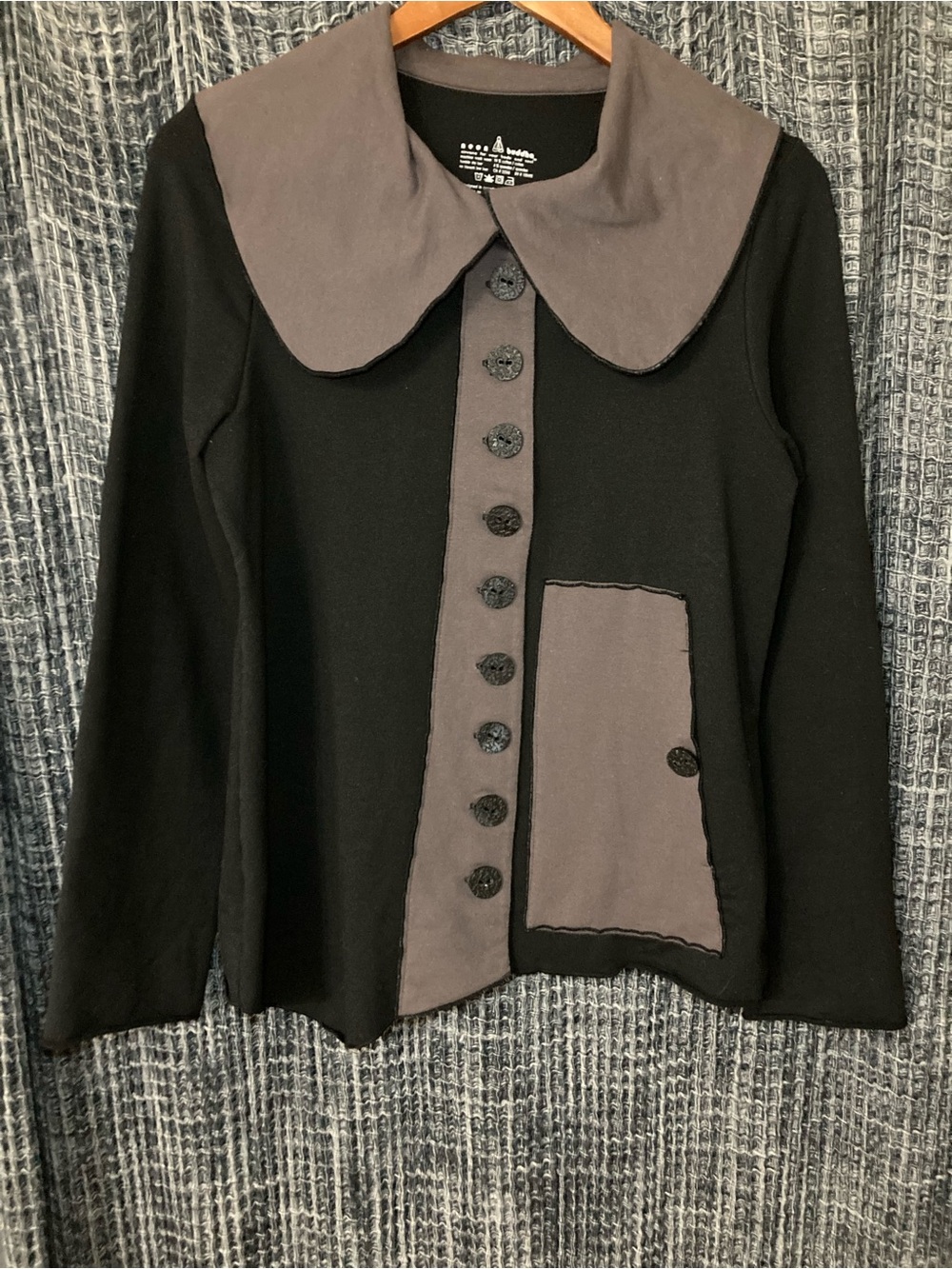Women’s Black Jacket with Gray Trim and Contrast Pocket